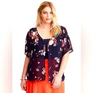 Torrid navy sheer floral top. Size 3. Excellent condition.